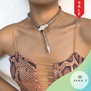 🍑Statement Snake Medusa Rhinestone Oversized Choker Mesh Scale Magnetic Closure